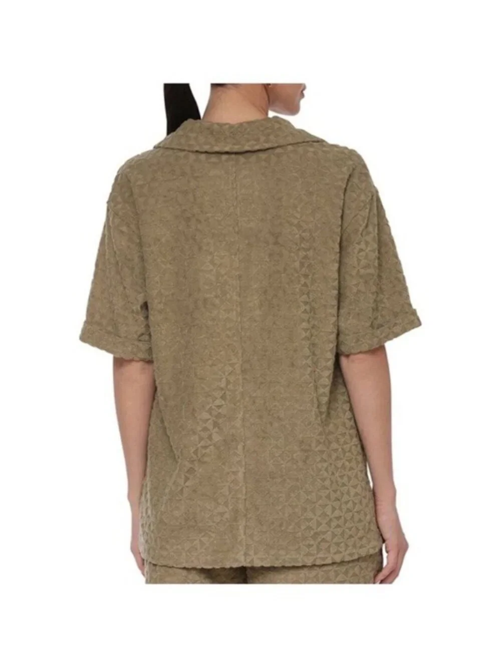 Avec Les Filles Textured Button Down Shirt S Triangle Terrycloth Olive Cover Up